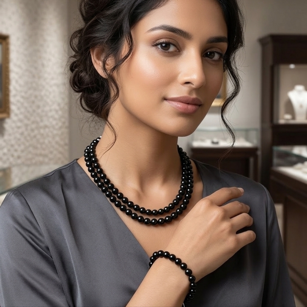 Elegant Black Pearl Necklace and Bracelet Set - Women‎ Jewelry